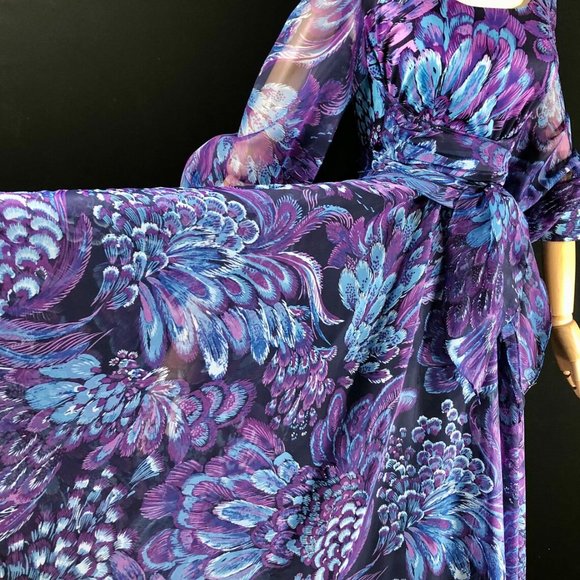 blue polyester chiffon / garden cocktail party dre - Picture 2 of 9